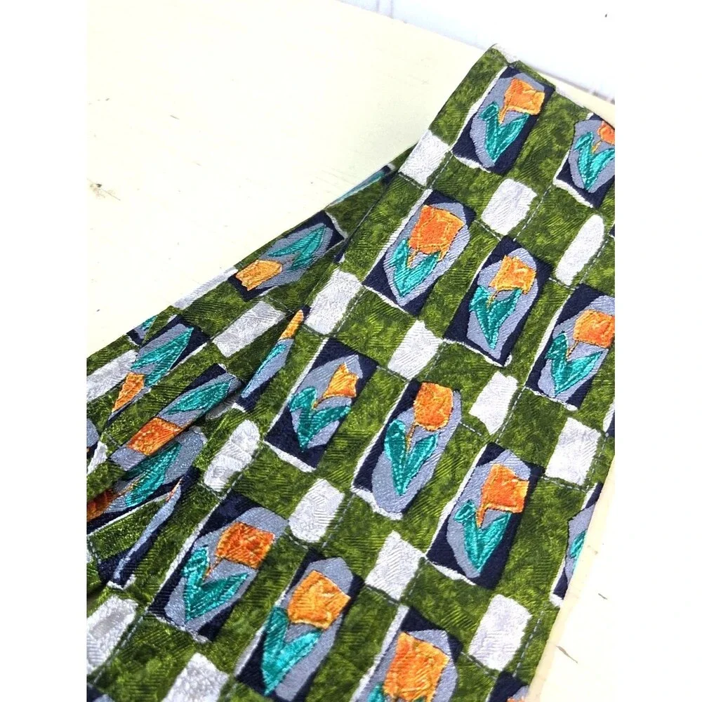 Ermenegildo Zegna Silk Tie Tulip Geometric Floral Pattern Made In Italy Designer